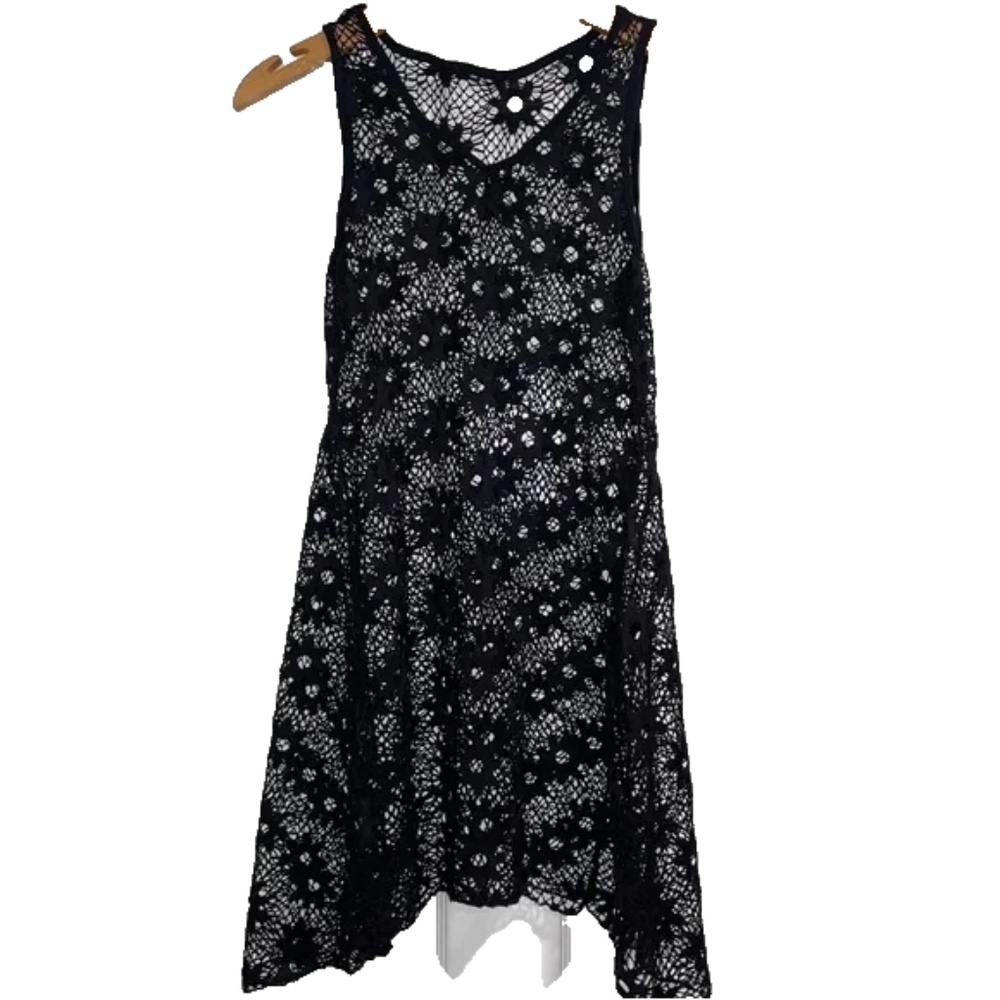 Swim Cover Up Dress Small Black Womens Floral Lace